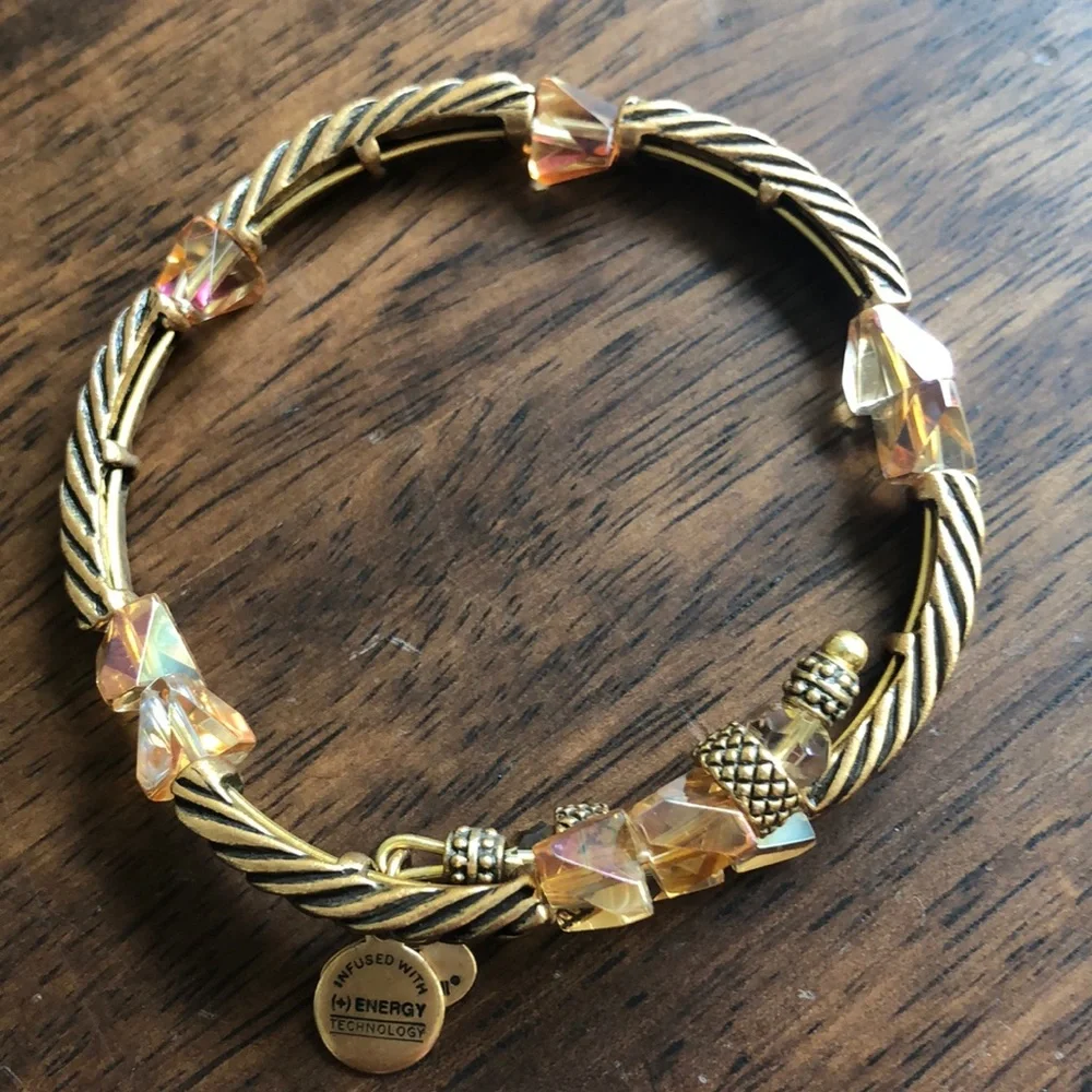Alex and Ani Vintage Sixty-Six Bangle Bracelet Rafaelian Gold Twisted Wrap Bead